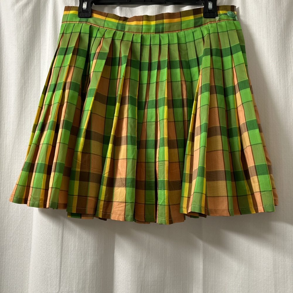 Custom Multi-Colored Fully Pleated Cotton Mini Skirt | Size: 2